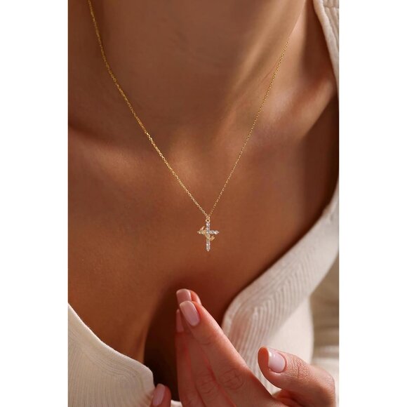 Faith Crown Cross Necklace for Women 14K Gold Silver Plated Birthstone Gift - Picture 4 of 8